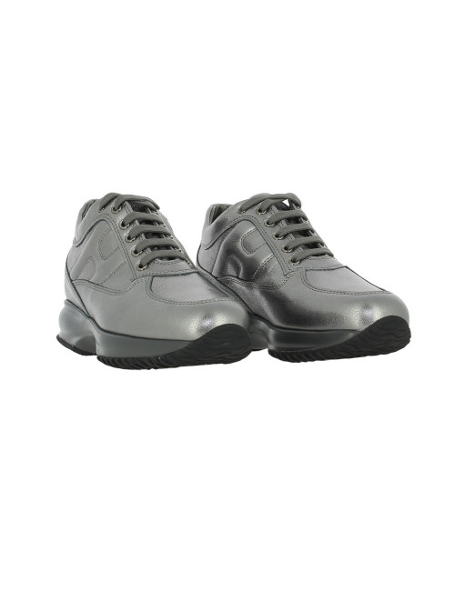 HOGAN scarpe donna shoes Sneaker Interactive in pelle nero monogramma laminato 